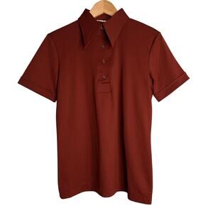 Vintage 70s Womens Size Medium Rust Dart Collar Polo Top Short Sleeve Retro Geek
